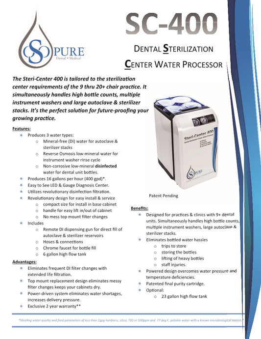 SC-400 Dental Sterilization Center Water Process